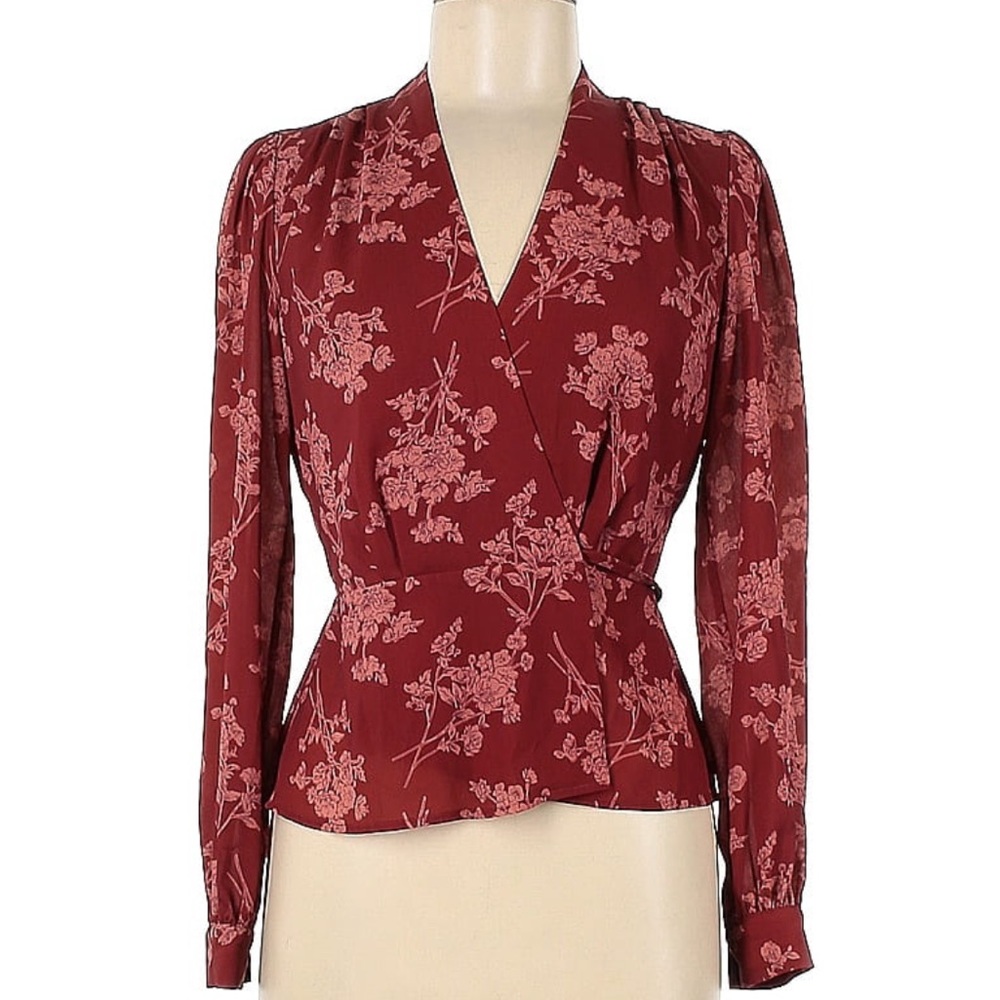 Antonio Melani XS Red Floral Wrap Blouse